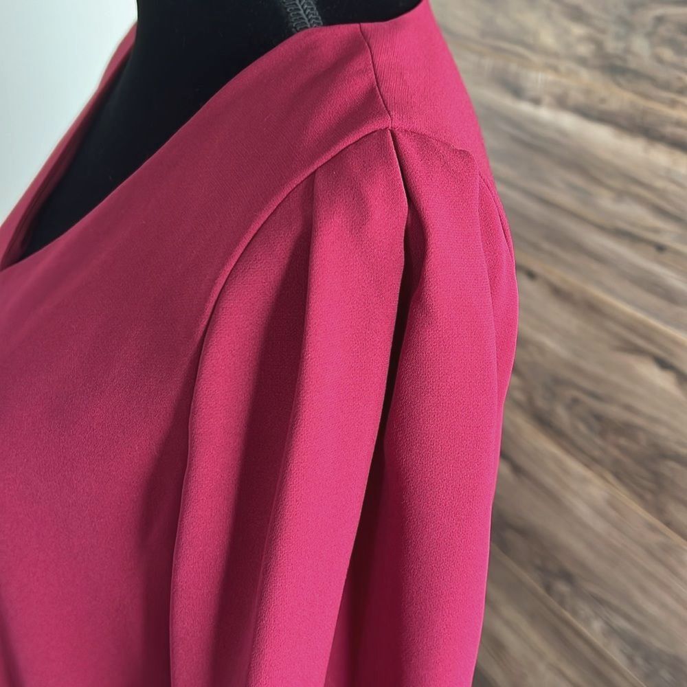 Lafayette 148 Lenore Hibiscus V-Neck Crepe Blouse Puff Sleeve Button Cuff Small - Picture 6 of 12